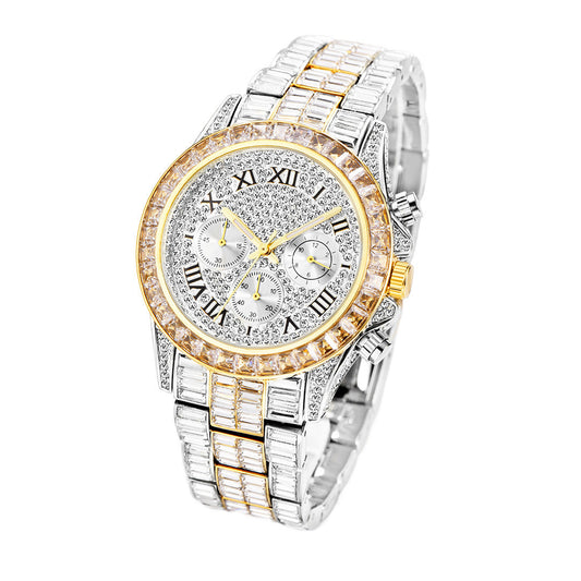 Fashion Three Eyes Rainbow Diamond Daikin Watch Full Square Diamond British Men's Watch - NOMAN STORE LLC