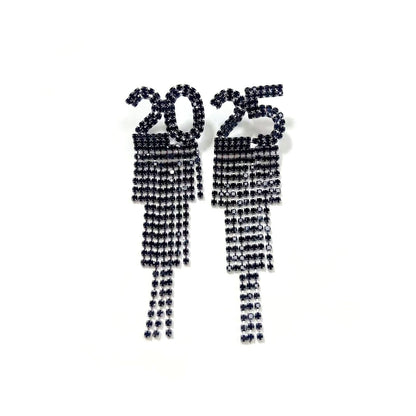 2025 Digital Rhinestone Letter Earrings For New Year Pendant Earrings Women's Festival Copper Inlaid Rhinestone Fashion Earrings Party Gift - NOMAN STORE LLC