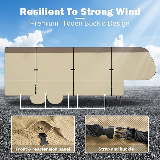 5th Wheel RV Cover Waterproof Camper Cover With 4 Trailer Tire Covers, Tongue Jack Cover, Gutter Cover And Extra Windproof Ropes, 7 Layers Top 3 Layers Side 03482164-774b-447f-bd45-b1f25fff8ea5