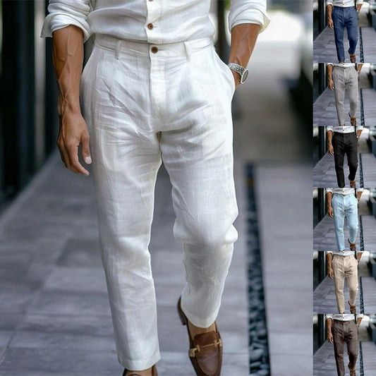 Men's Linen Trousers Solid Color Breathable Casual Pants Outdoor Clothing - NOMAN STORE LLC
