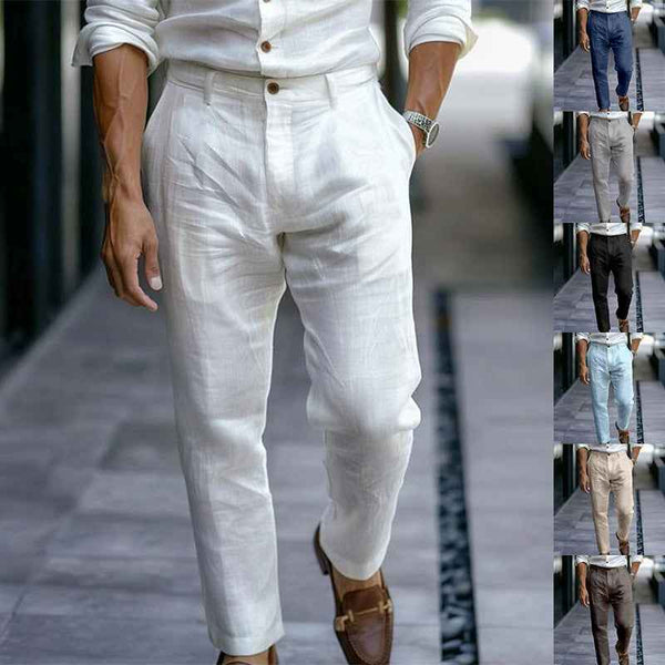 Men's Linen Trousers Solid Color Breathable Casual Pants Outdoor Clothing 050673c5-84eb-4adc-b08e-1d275a77a11b