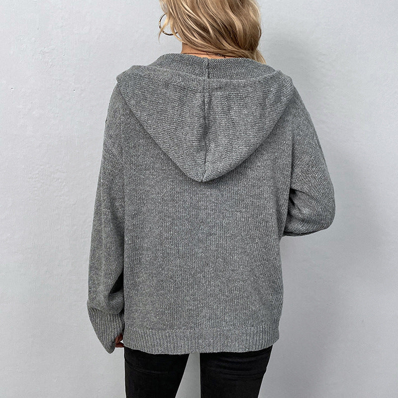 Ins Single-breasted Hooded Sweater Women's Solid Color Cardigan Coat Clothing 08a2280f-8b80-4073-b8e1-82c8109b3e33