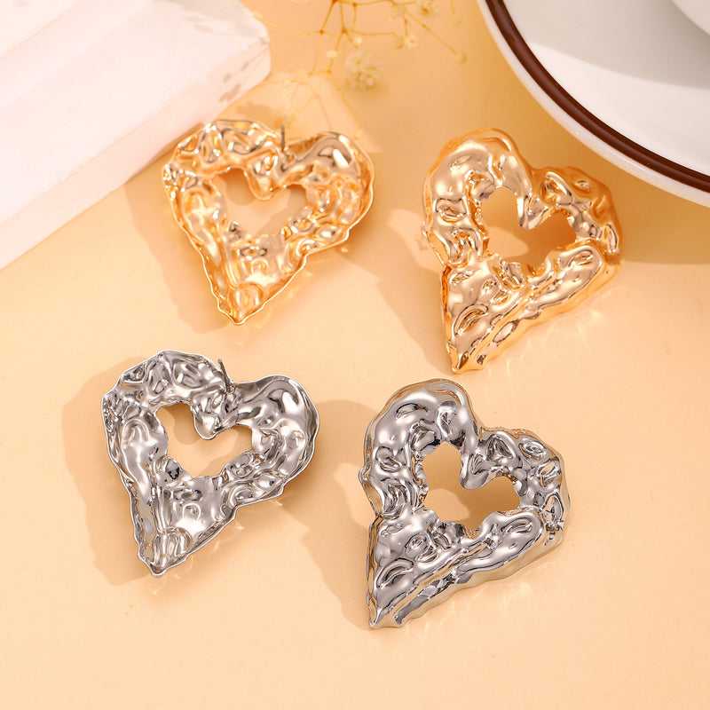 New Pleated Lava Hollow Heart-shaped Earrings Personality Exaggerated Love Earrings For Women Valentine's Day Jewelry 0cc76c9b-5b82-4e43-b623-98aae17b12cd