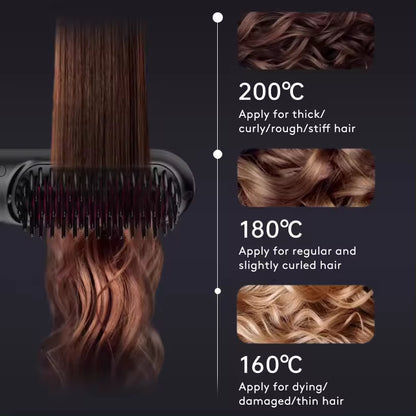 2 In 1 Straight Hair Comb Wireless Hair Straightener Brush Hair Fast Heating Portable Hot Curler USB Charging - NOMAN STORE LLC