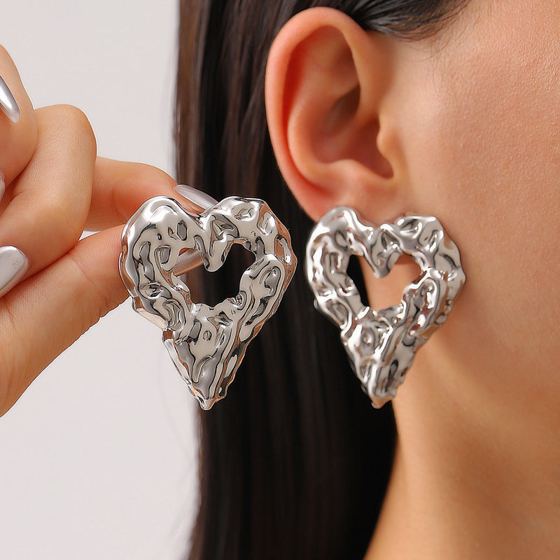 New Pleated Lava Hollow Heart-shaped Earrings Personality Exaggerated Love Earrings For Women Valentine's Day Jewelry 0eb6b6d3-9698-458e-ad8c-27046e7eadbc