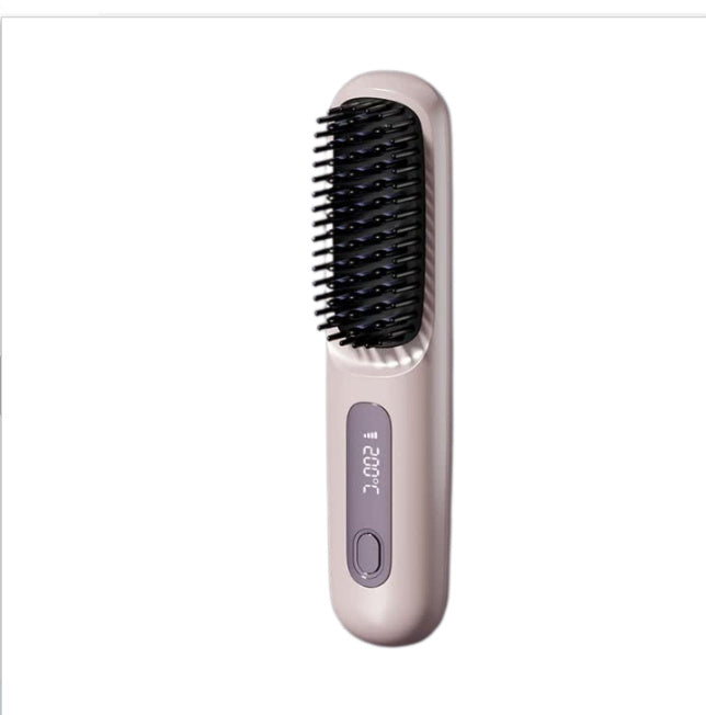 2 In 1 Straight Hair Comb Wireless Hair Straightener Brush Hair Fast Heating Portable Hot Curler USB Charging - NOMAN STORE LLC