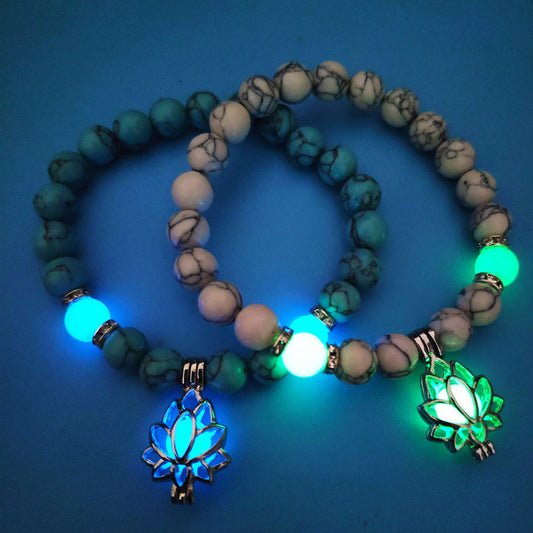 Energy Luminous Lotus Natural Stone Bracelet Yoga Healing Luminous Glow In The Dark Charm Beads Bracelet For Men Women Prayer Buddhism - NOMAN STORE LLC