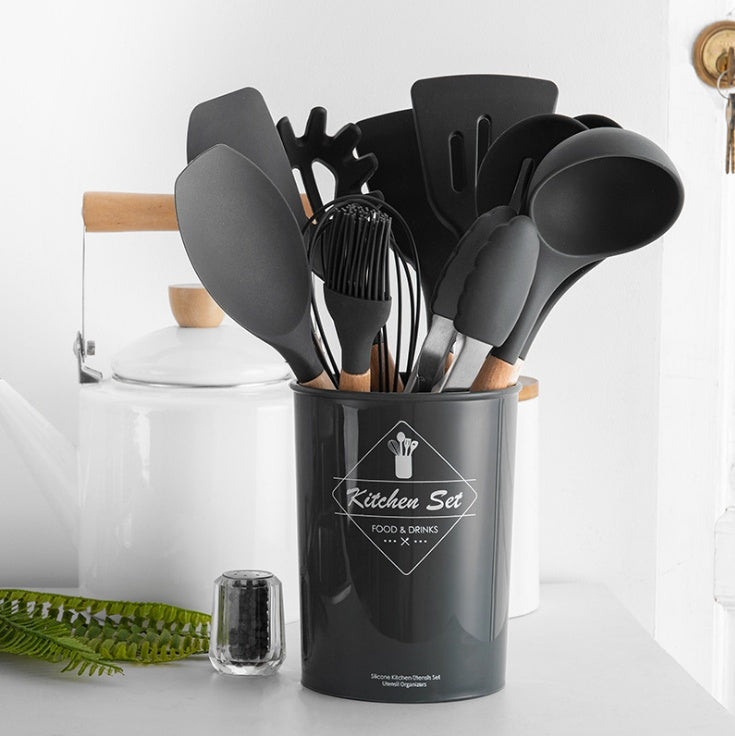 Silicone Kitchenware With Wooden Handle - NOMAN STORE LLC