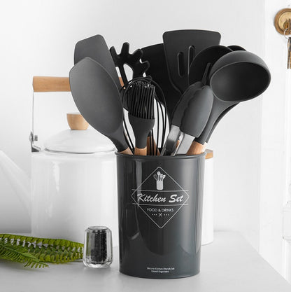 Silicone Kitchenware With Wooden Handle - NOMAN STORE LLC