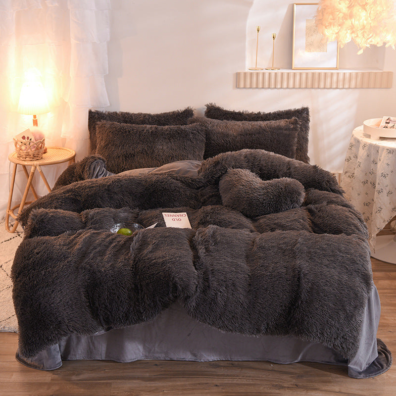 Luxury Thick Fleece Duvet Cover Queen King Winter Warm Bed Quilt Cover Pillowcase Fluffy Plush Shaggy Bedclothes Bedding Set Winter Body Keep Warm - NOMAN STORE LLC