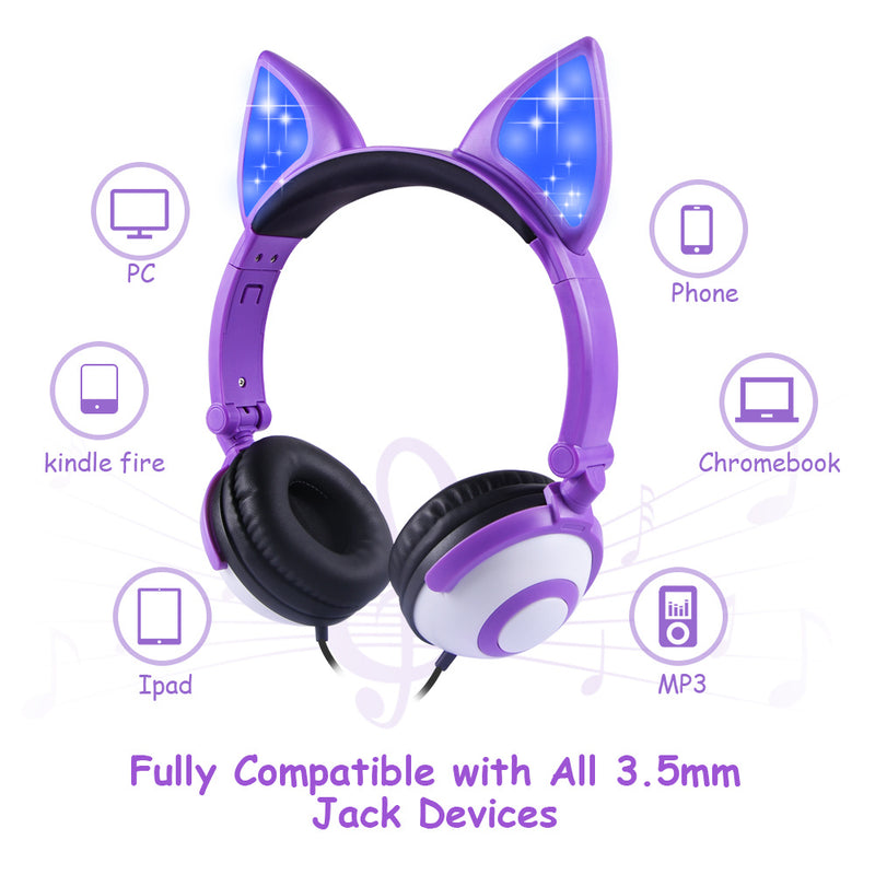 LED flashing cat ear headphones 15664234848672