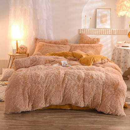 Luxury Thick Fleece Duvet Cover Queen King Winter Warm Bed Quilt Cover Pillowcase Fluffy Plush Shaggy Bedclothes Bedding Set Winter Body Keep Warm - NOMAN STORE LLC