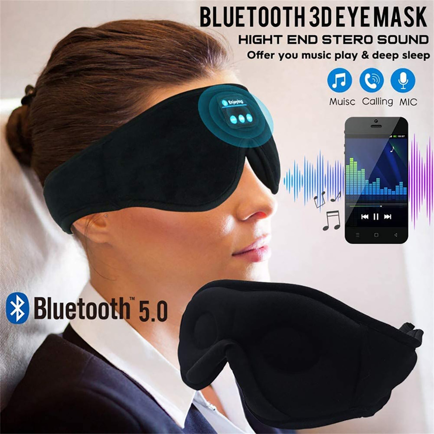 Wireless Call Stereo Music Blackout Sleep Eye Mask - NOMAN STORE LLC