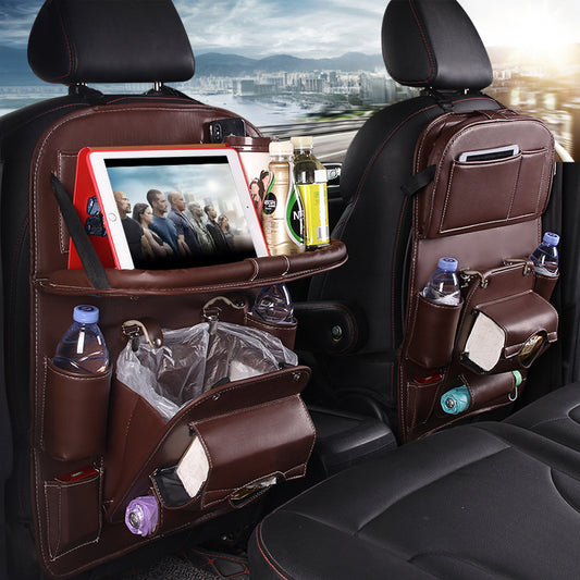 PU Leather Car Storage Bag Multifunction Seat Back Tray Hanging Bag Waterproof Car Organizer Automotive Interior Accessories - NOMAN STORE LLC