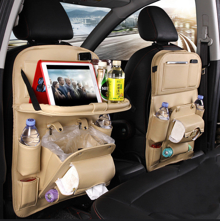 PU Leather Car Storage Bag Multifunction Seat Back Tray Hanging Bag Waterproof Car Organizer Automotive Interior Accessories 1619322948290
