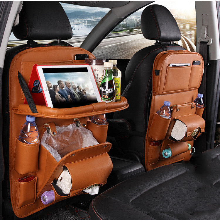PU Leather Car Storage Bag Multifunction Seat Back Tray Hanging Bag Waterproof Car Organizer Automotive Interior Accessories 1619323043907