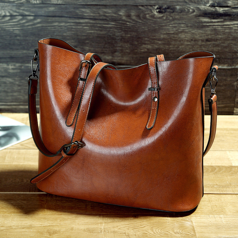 Simple Oil Wax Leather Messenger Shoulder Bags Women's High Capacity Portable Tote Bag 1620985273241