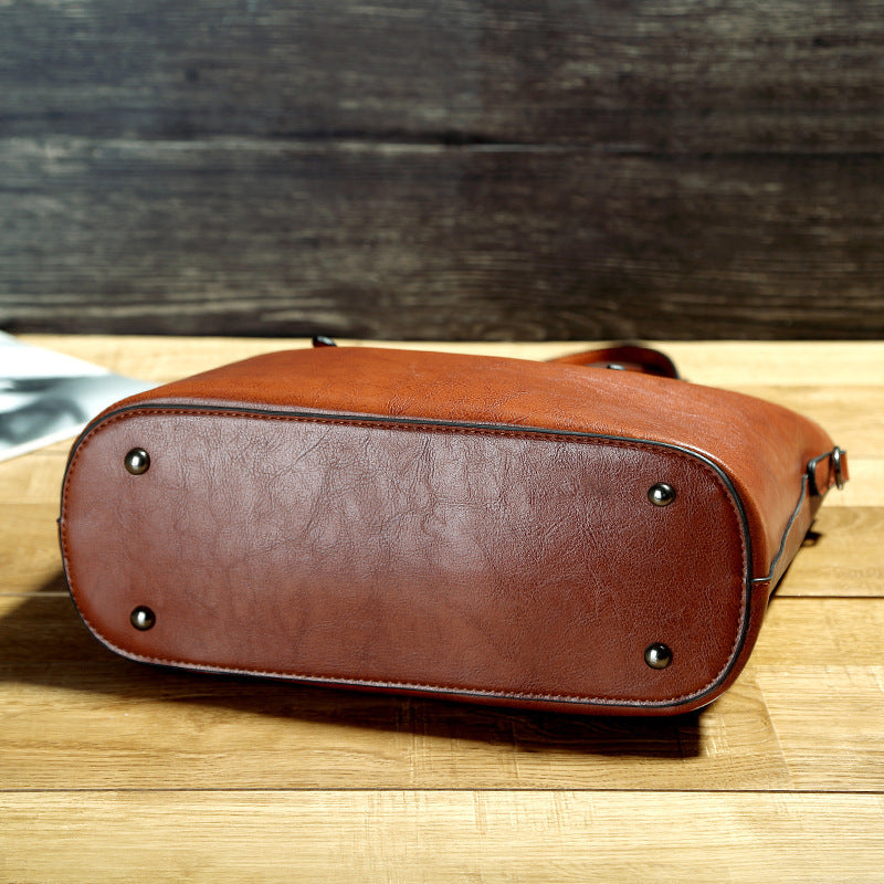 Simple Oil Wax Leather Messenger Shoulder Bags Women's High Capacity Portable Tote Bag 1620985273243