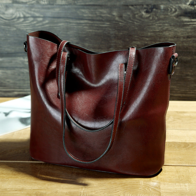 Simple Oil Wax Leather Messenger Shoulder Bags Women's High Capacity Portable Tote Bag 1620985273247