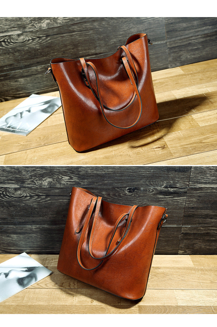 Simple Oil Wax Leather Messenger Shoulder Bags Women's High Capacity Portable Tote Bag 1620985273250