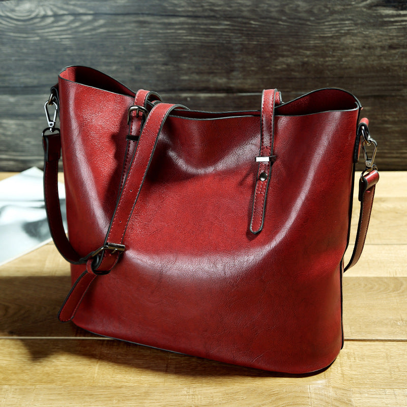 Simple Oil Wax Leather Messenger Shoulder Bags Women's High Capacity Portable Tote Bag 1620985273541