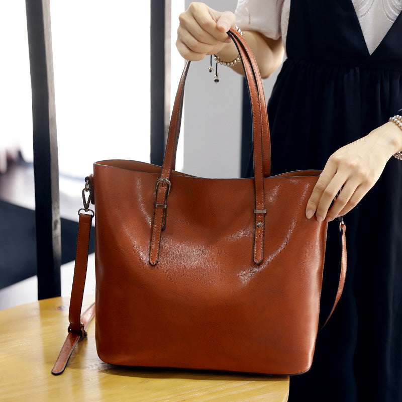 Simple Oil Wax Leather Messenger Shoulder Bags Women's High Capacity Portable Tote Bag 1620985273545