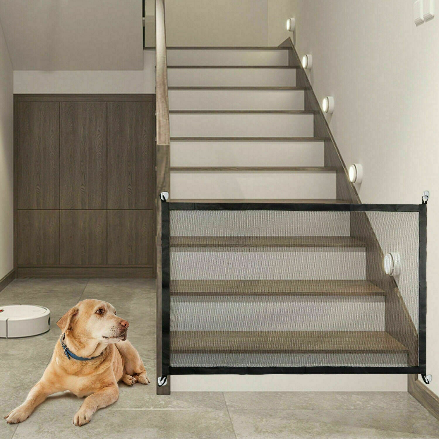 Pets Dog Cat Baby Safety Gate Mesh Fence Magic Portable Guard Net Stairs Doors - NOMAN STORE LLC