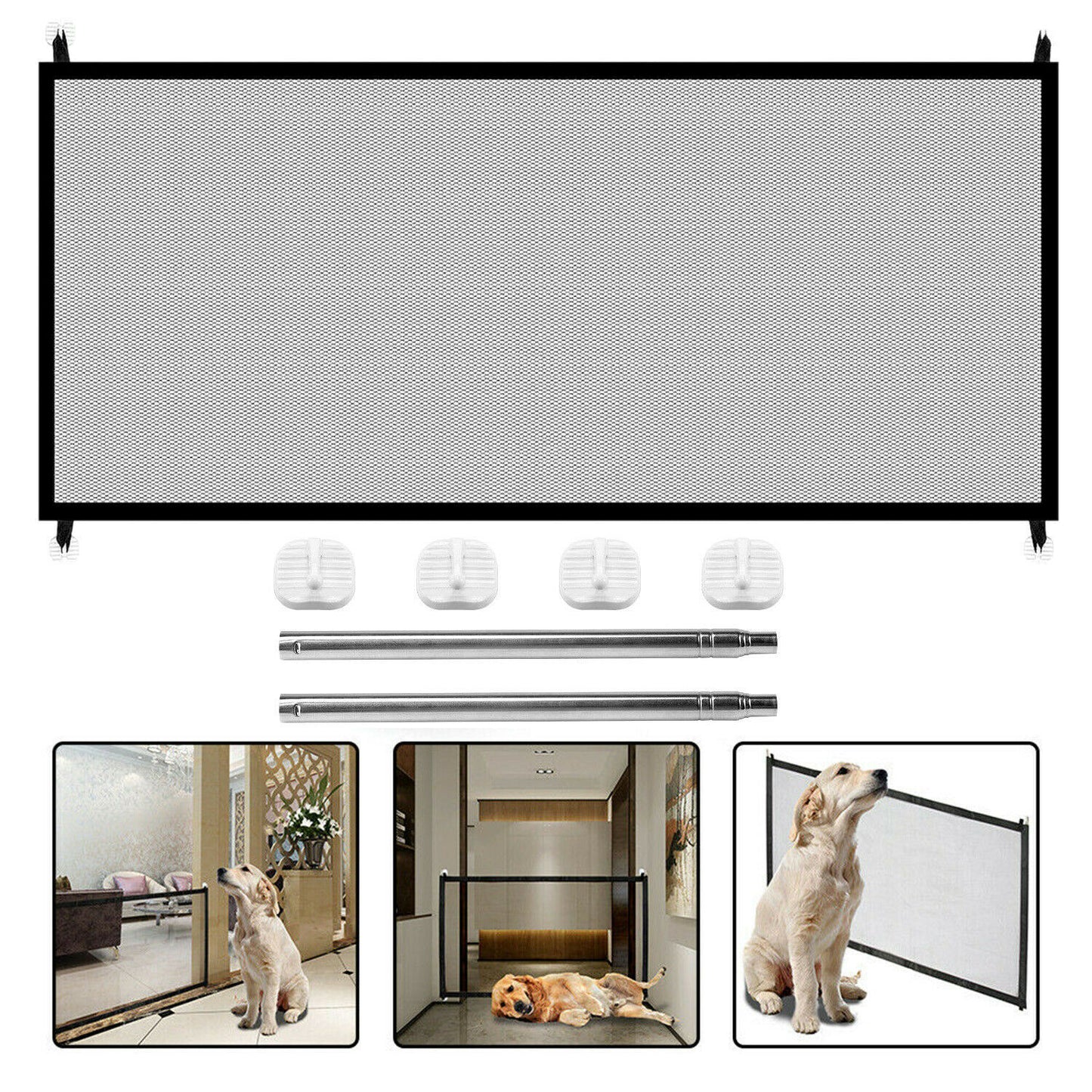 Pets Dog Cat Baby Safety Gate Mesh Fence Magic Portable Guard Net Stairs Doors - NOMAN STORE LLC