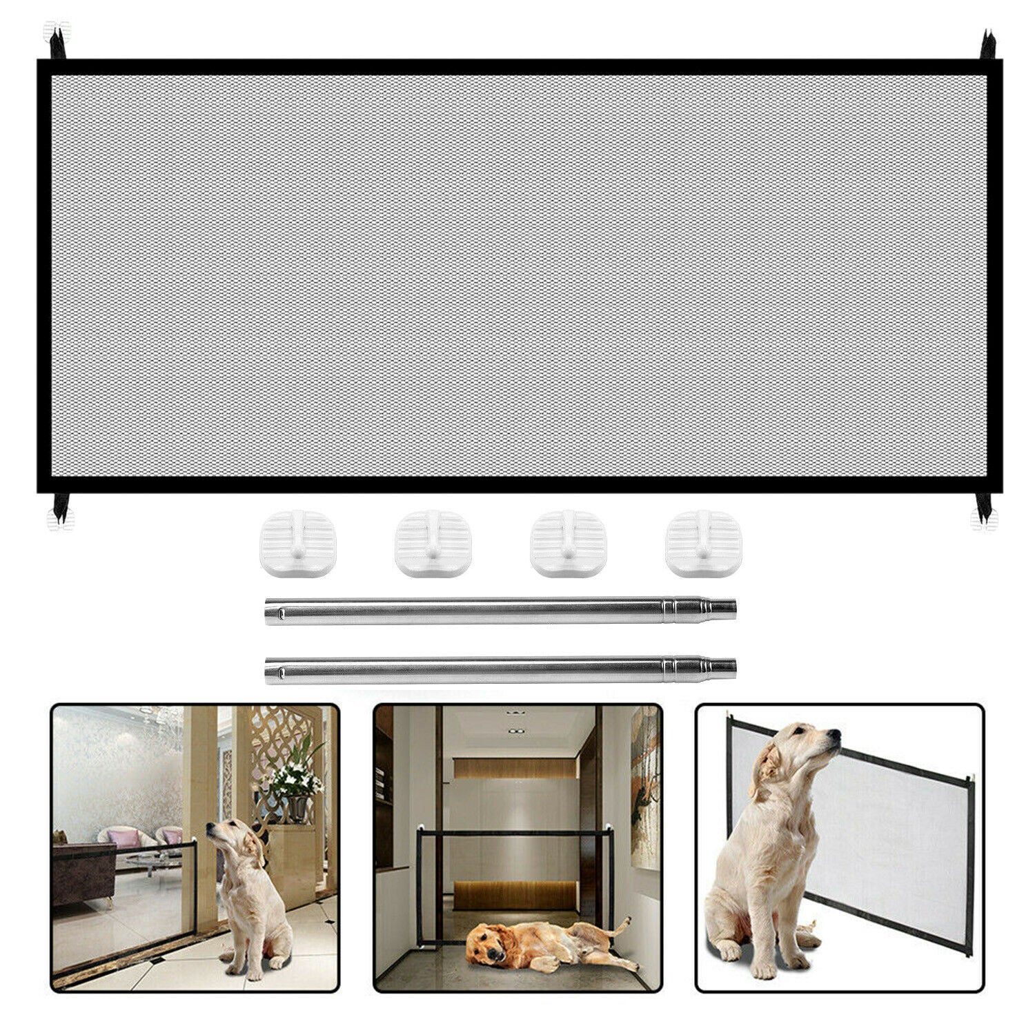 Pets Dog Cat Baby Safety Gate Mesh Fence Magic Portable Guard Net Stairs Doors - NOMAN STORE LLC