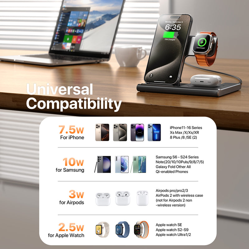 3 In 1 Wireless Charging Sation For Multiple Devices 15W Fast Charging Stand 1892520701475426304