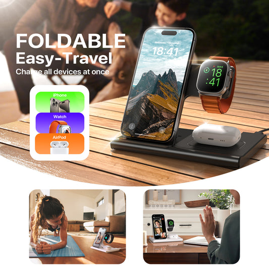 3 In 1 Wireless Charging Sation For Multiple Devices 15W Fast Charging Stand - NOMAN STORE LLC
