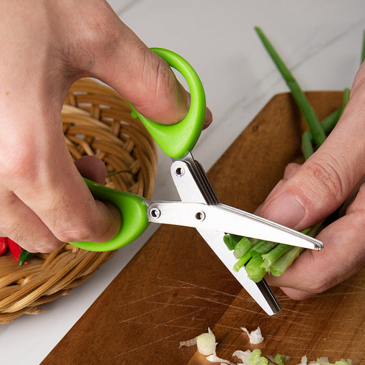 Multifunctional Multi-layer Green Onion Scissors Stainless Steel Onion Cutting Knife Herb Seaweed Spice Scissors Kitchen Scissor Kitchen Gadgets - NOMAN STORE LLC