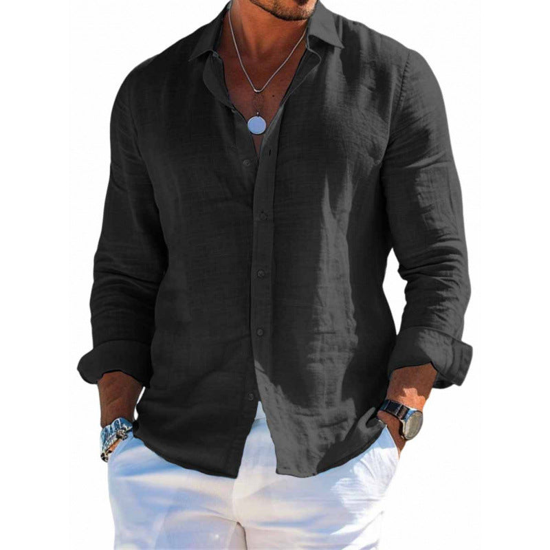 Men's Long Sleeve Shirt Casual Loose Lapel Button Top Solid Color Plus Size Blouse Clothing 1a55ce23-3d5f-4a7a-bf96-24250c910534