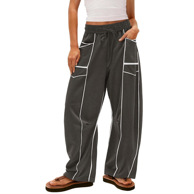 Y2K Black Striped Wide-leg Pants With Pockets Fashion Loose Drawstring Trousers Sports Sweatpants Women's Clothing 1f6d3bb7-311f-4a8f-908a-cd34c0e329f6