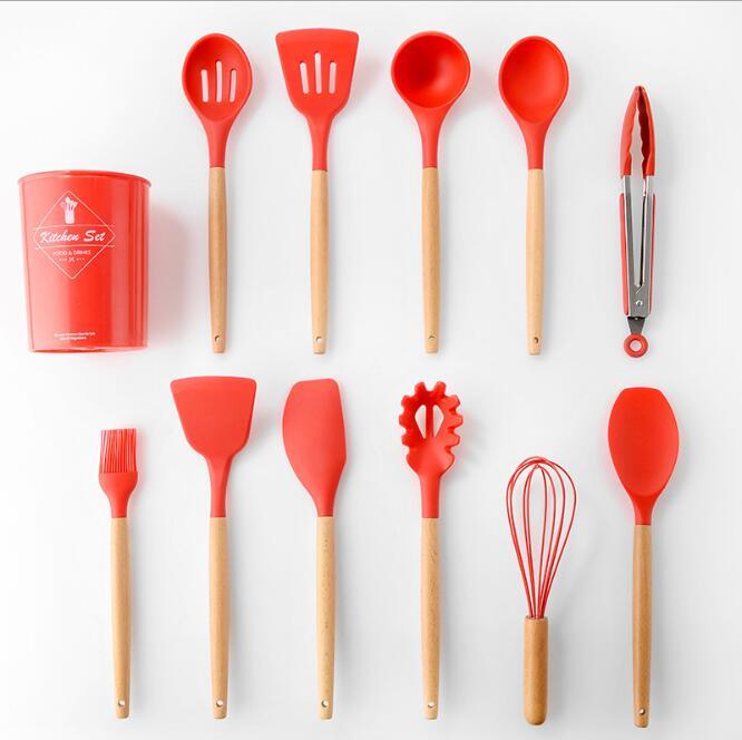 Silicone Kitchenware With Wooden Handle - NOMAN STORE LLC