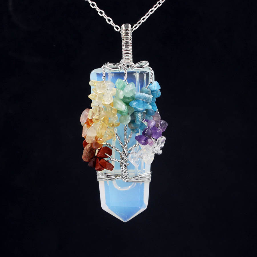 Crystal Column Tree Of Life Winding Pendant Necklace - NOMAN STORE LLC