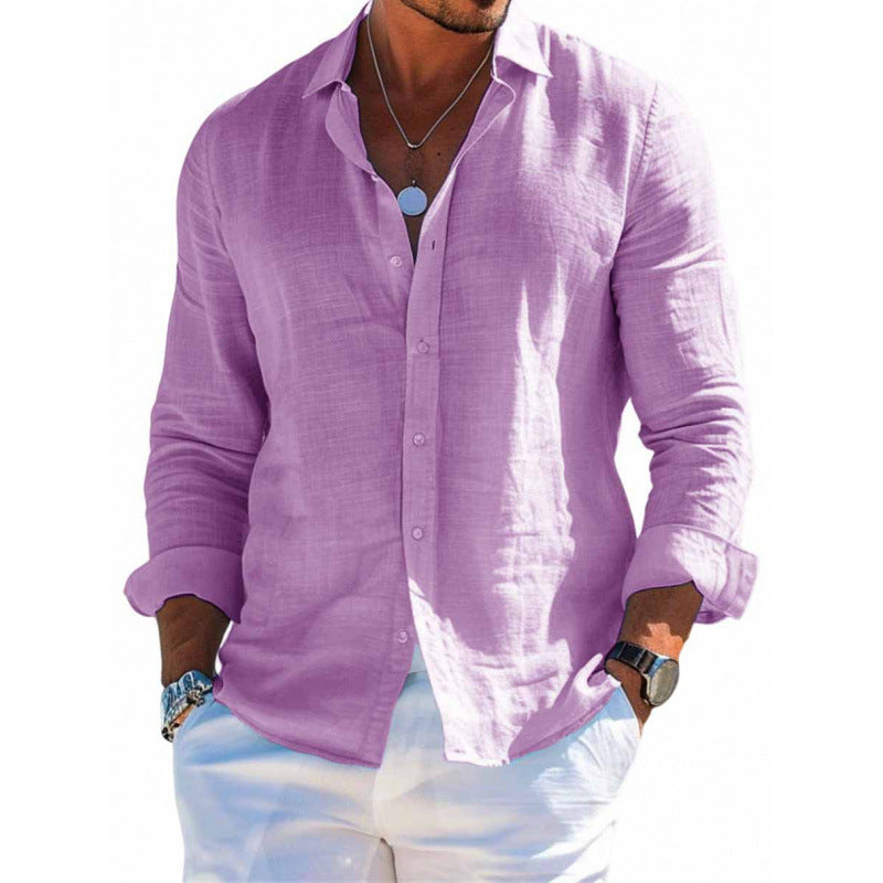 Men's Long Sleeve Shirt Casual Loose Lapel Button Top Solid Color Plus Size Blouse Clothing 216f0323-ad3b-48d2-82bd-710c7a33f2c1