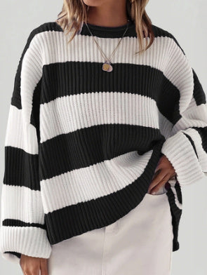 Loose Striped Sweater Fashion Casual Long Batwing Sleeve Round Neck Pullover Knit Tops Women Clothing 2344ec09-0c3e-4f97-a4b0-d19d55302dd5