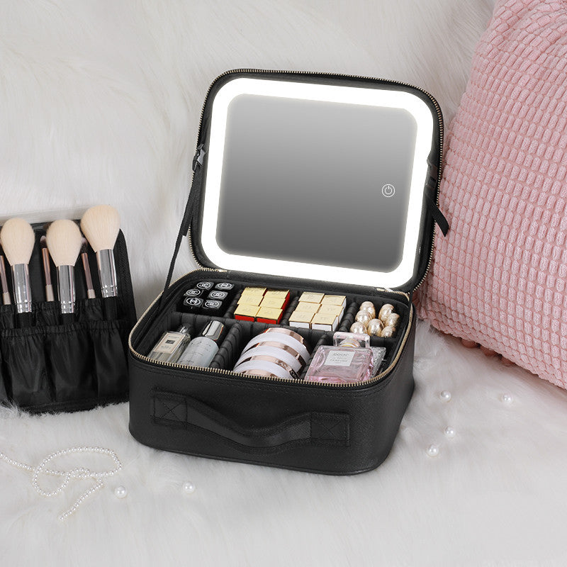 Smart LED Cosmetic Case With Mirror Cosmetic Bag Large Capacity Fashion Portable Storage Bag Travel Makeup Bags - NOMAN STORE LLC