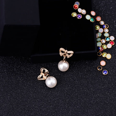 Hypoallergenic Heart-shaped Zircon Earrings Women's Bow Pearl Earrings - NOMAN STORE LLC