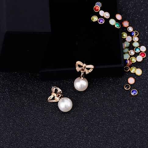 Hypoallergenic Heart-shaped Zircon Earrings Women's Bow Pearl Earrings 2428482267939