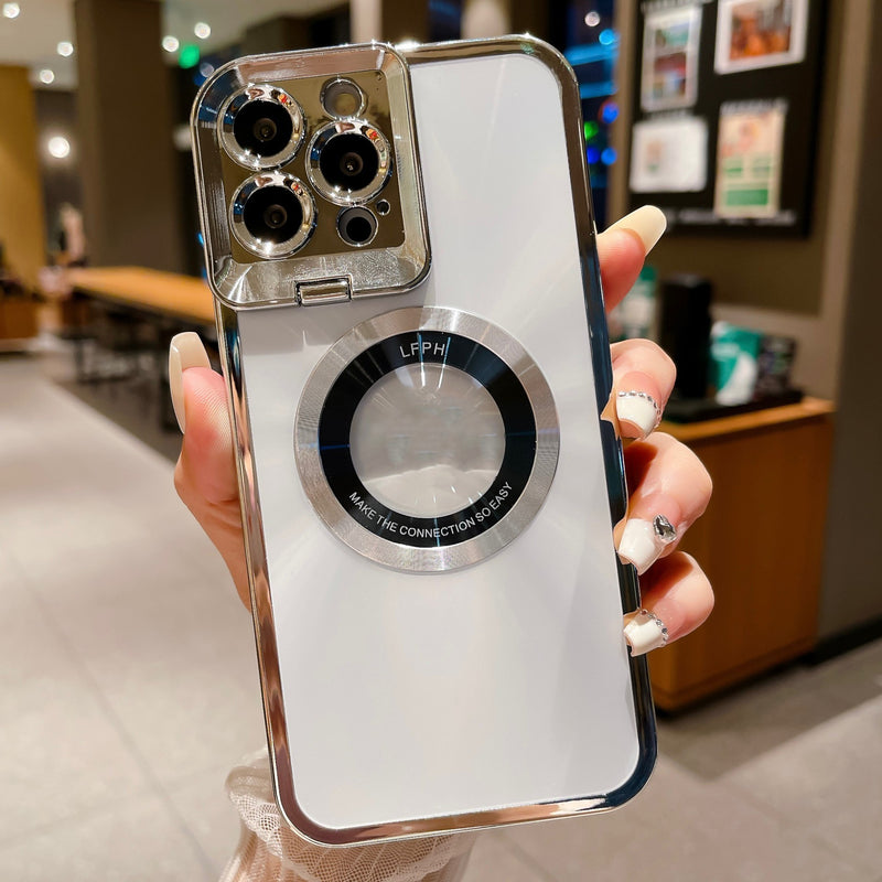 Electroplated Phone Case Luxury Plating CD Pattern Magsafe Bracket Case For 12 13 14 Pro Max Invisible Camera Stand Holder Lens Holder Magnetic Suction 24a67441-3a40-4c64-8da5-333dd7618eda