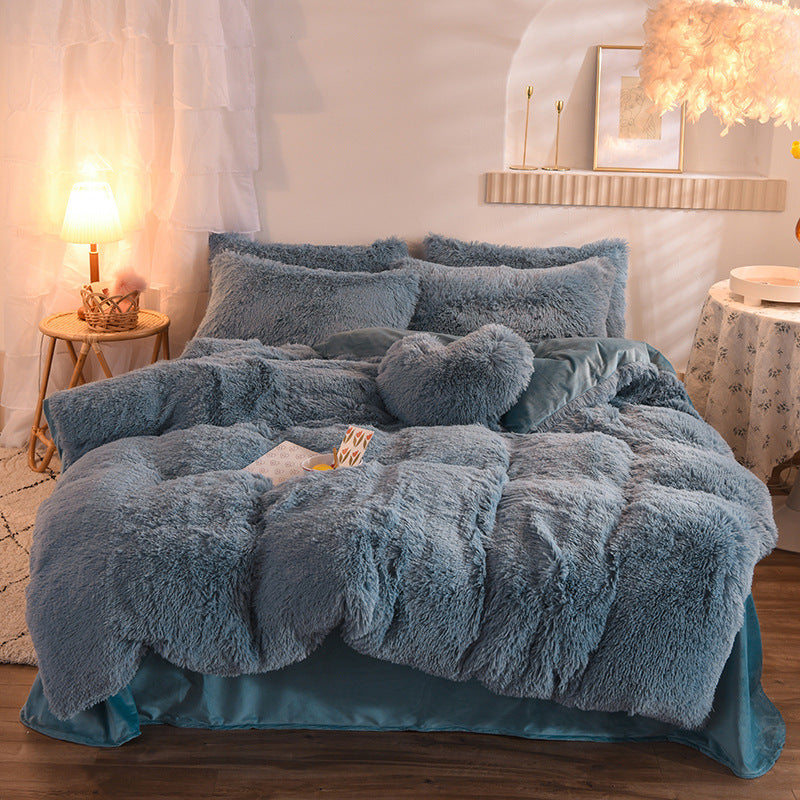 Luxury Thick Fleece Duvet Cover Queen King Winter Warm Bed Quilt Cover Pillowcase Fluffy Plush Shaggy Bedclothes Bedding Set Winter Body Keep Warm - NOMAN STORE LLC