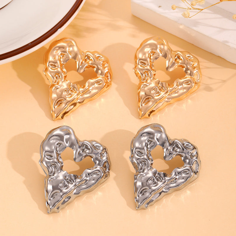 New Pleated Lava Hollow Heart-shaped Earrings Personality Exaggerated Love Earrings For Women Valentine's Day Jewelry 25a493c8-f579-450e-9968-db7db03dddb1