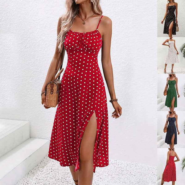 New Polka Dot Print Suspender Dress Summer Sexy Split Long Dresses For Womens Clothing 27dbdbe3-ee74-4455-b30c-b382cc5e817b