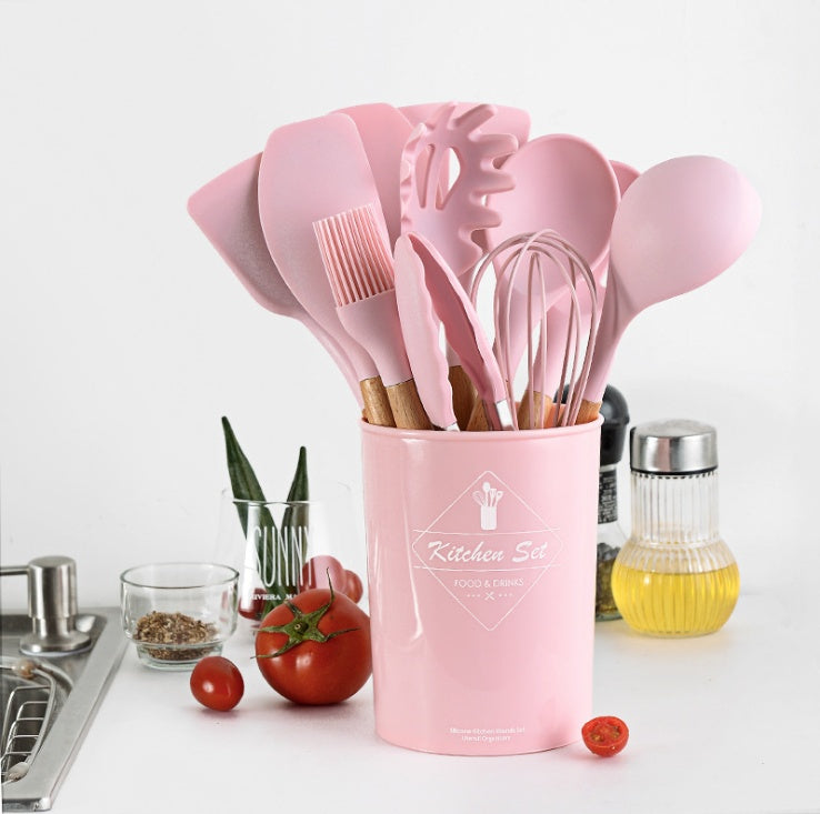 Silicone Kitchenware With Wooden Handle - NOMAN STORE LLC