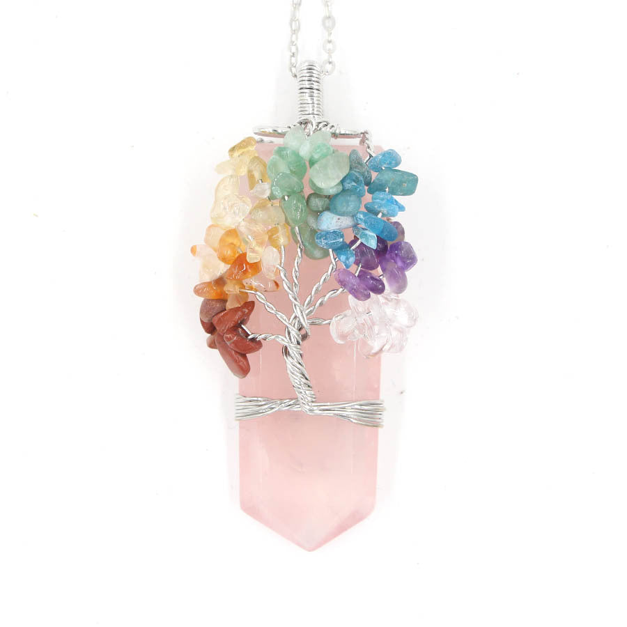 Crystal Column Tree Of Life Winding Pendant Necklace - NOMAN STORE LLC
