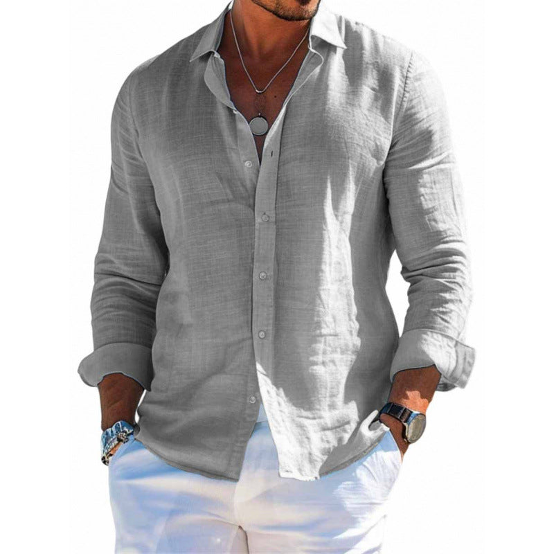 Men's Long Sleeve Shirt Casual Loose Lapel Button Top Solid Color Plus Size Blouse Clothing 353b52d7-4523-4060-8742-0ff84f3f9982