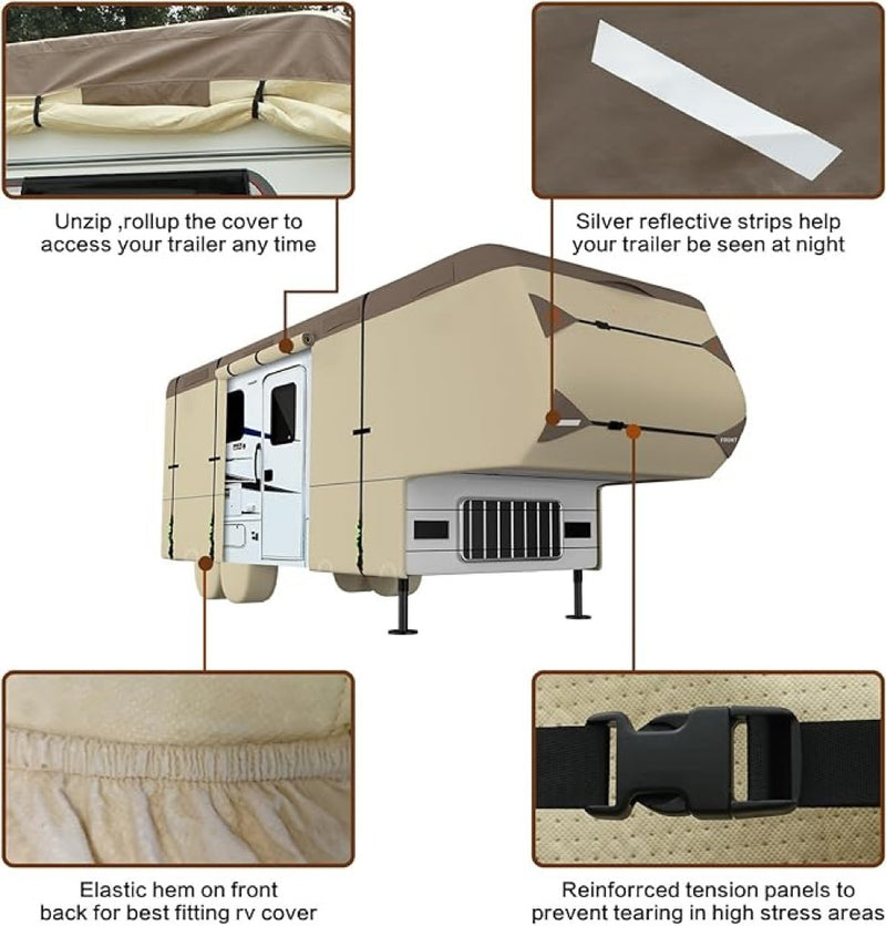 5th Wheel RV Cover Waterproof Camper Cover With 4 Trailer Tire Covers, Tongue Jack Cover, Gutter Cover And Extra Windproof Ropes, 7 Layers Top 3 Layers Side 3608c6e2-d293-48cc-aea2-5d3717d3556a