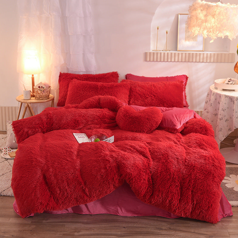 Luxury Thick Fleece Duvet Cover Queen King Winter Warm Bed Quilt Cover Pillowcase Fluffy Plush Shaggy Bedclothes Bedding Set Winter Body Keep Warm - NOMAN STORE LLC